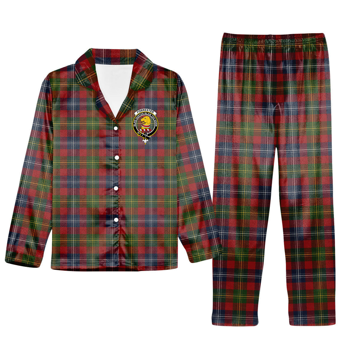 ScotsTee Shop Scottish Forrester Crest Tartan Pajama Satin Velvet Flannel Pajama Set