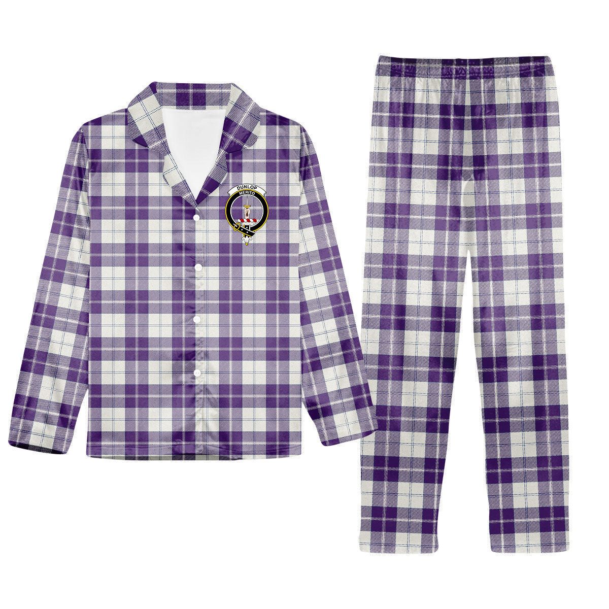 ScotsTee Shop Scottish Dunlop Dress Modern Crest Tartan Pajama Satin Velvet Flannel Pajama Set