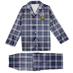 ScotsTee Shop Scottish Gillies Dress Blue Crest Tartan Pajama Satin Velvet Flannel Pajama Set