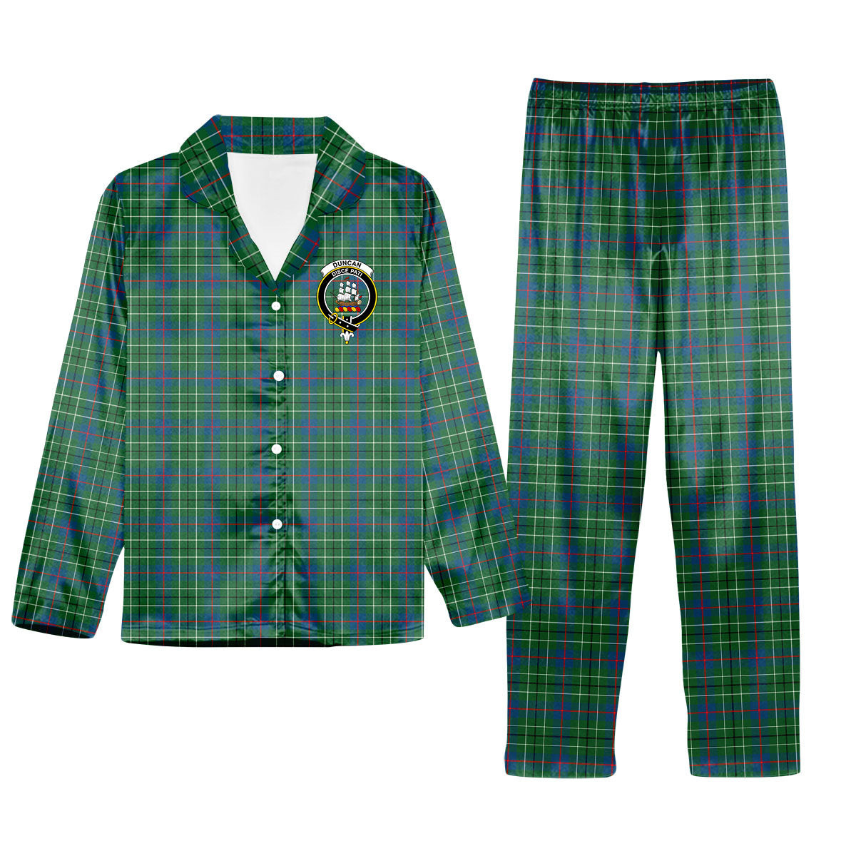 ScotsTee Shop Scottish Duncan Ancient Crest Tartan Pajama Satin Velvet Flannel Pajama Set