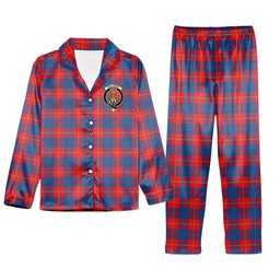 ScotsTee Shop Scottish Galloway Red Crest Tartan Pajama Satin Velvet Flannel Pajama Set