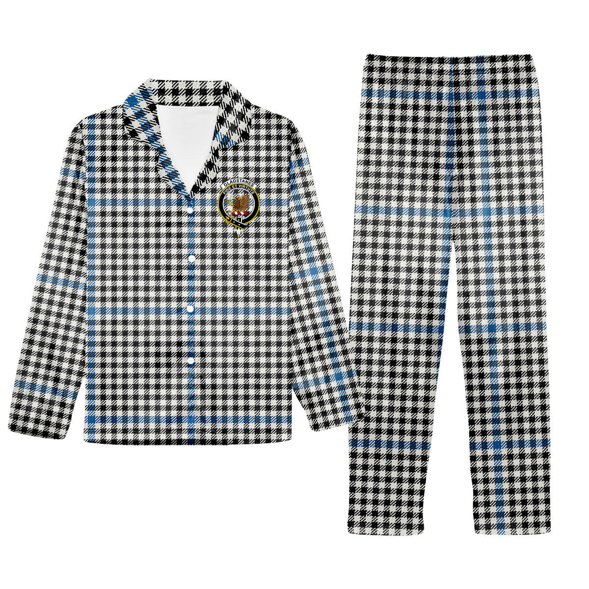 ScotsTee Shop Scottish Gladstanes Ancient Crest Tartan Pajama Satin Velvet Flannel Pajama Set