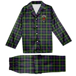 ScotsTee Shop Scottish Farquharson Modern Crest Tartan Pajama Satin Velvet Flannel Pajama Set
