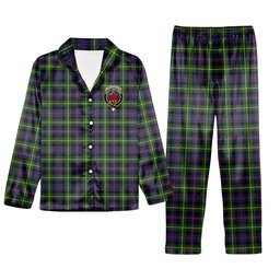 ScotsTee Shop Scottish Farquharson Modern Crest Tartan Pajama Satin Velvet Flannel Pajama Set