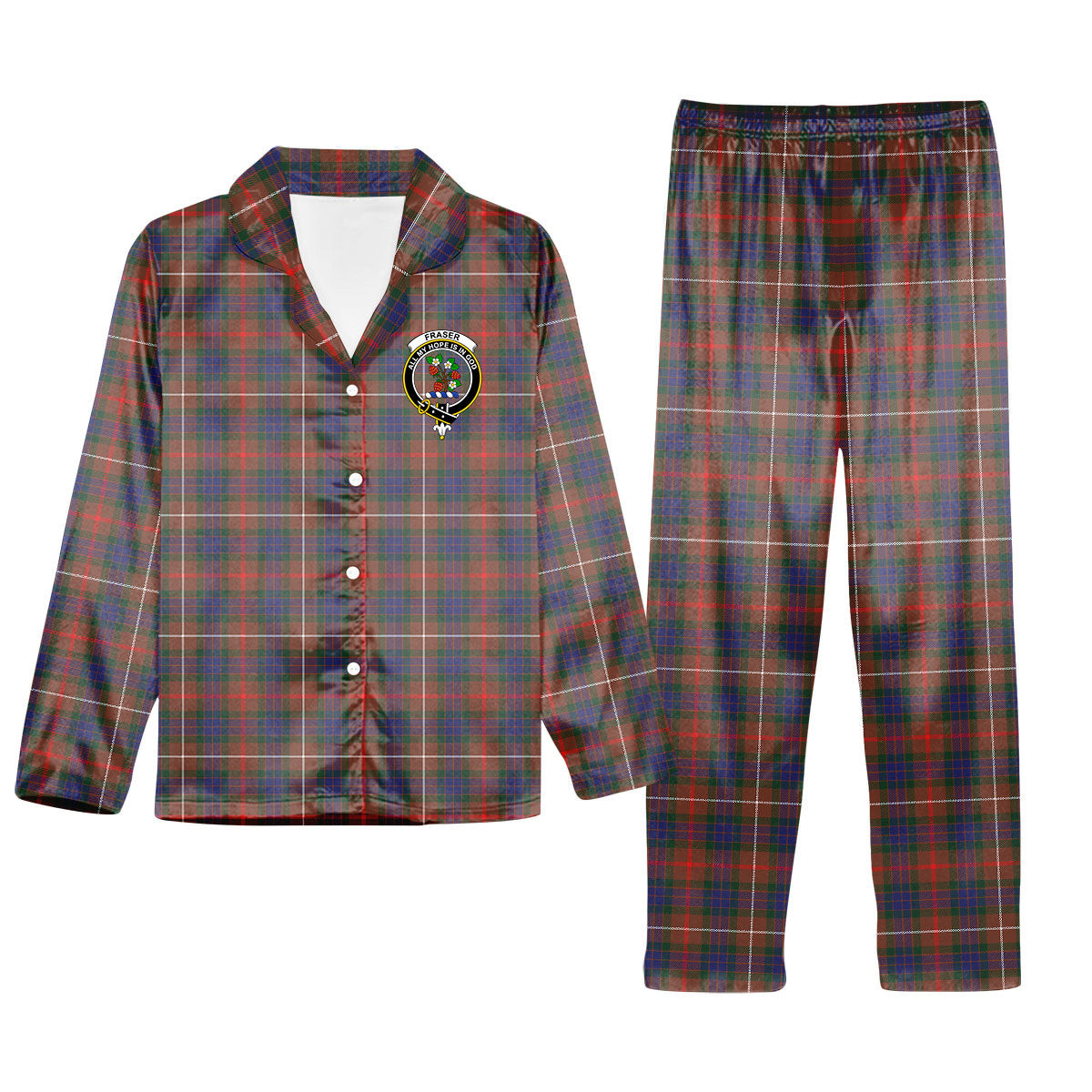ScotsTee Shop Scottish Fraser Hunting Modern Crest Tartan Pajama Satin Velvet Flannel Pajama Set
