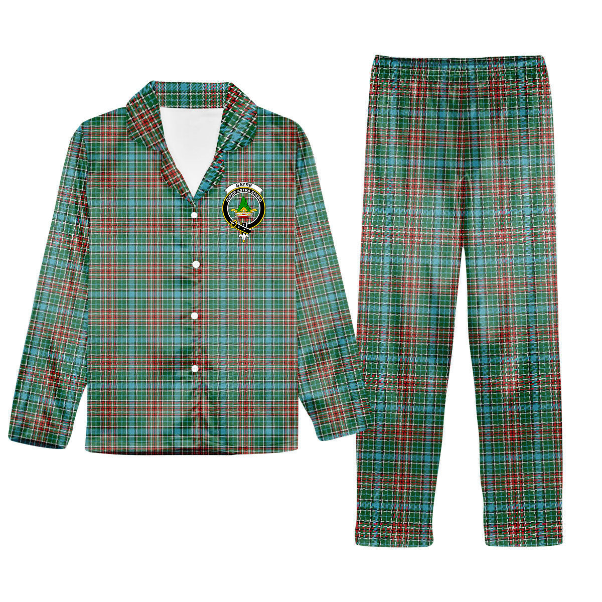 ScotsTee Shop Scottish Gayre Ancient Crest Tartan Pajama Satin Velvet Flannel Pajama Set