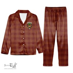 ScotsTee Shop Scottish Hamilton Red Crest Tartan Pajama Satin Velvet Flannel Pajama Set