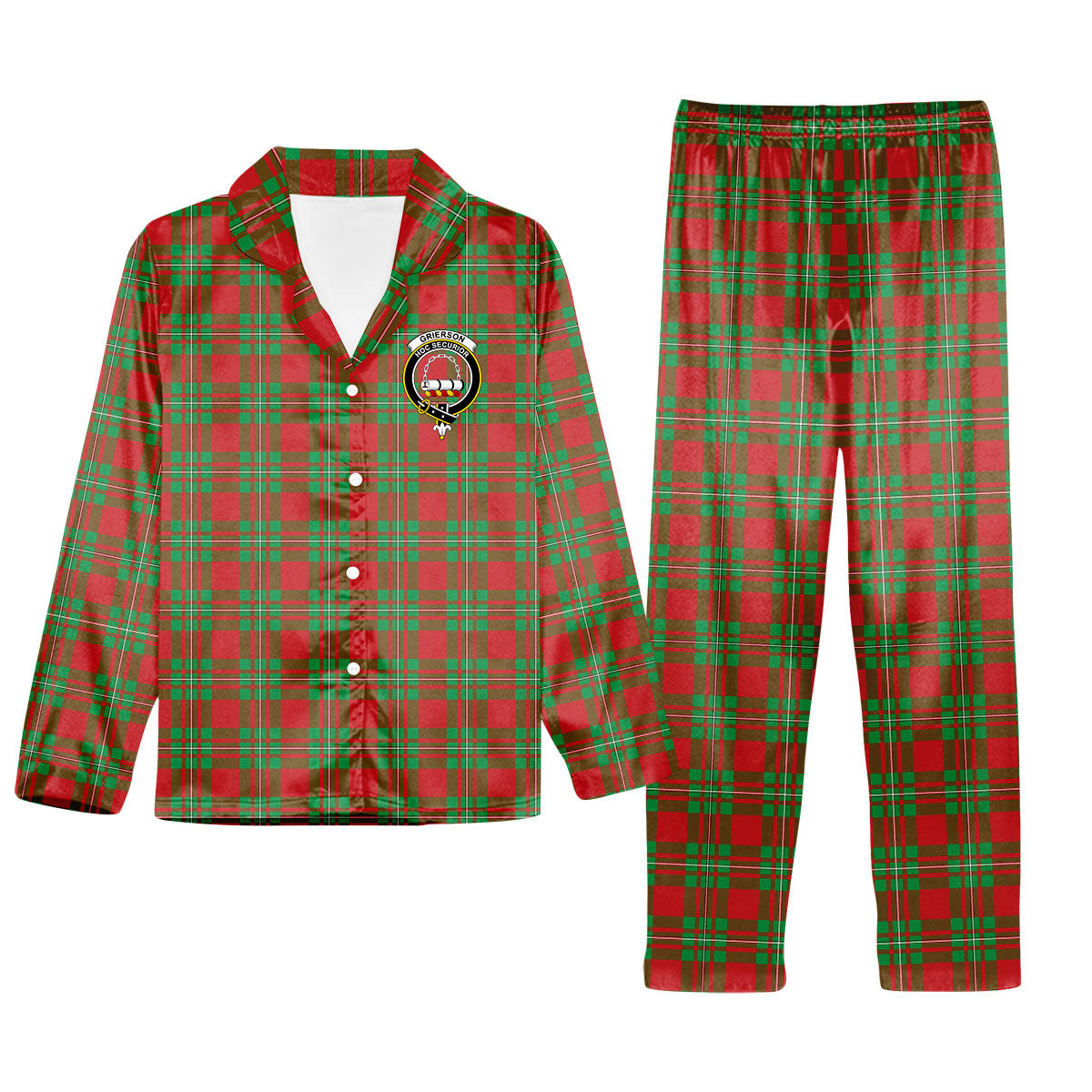 ScotsTee Shop Scottish Grierson Crest Tartan Pajama Satin Velvet Flannel Pajama Set