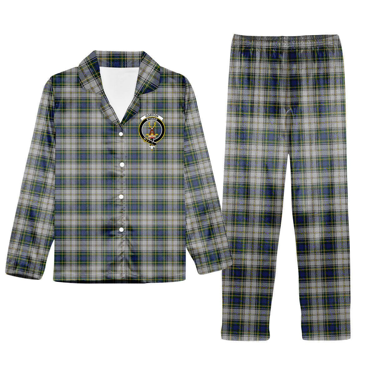 ScotsTee Shop Scottish Gordon Dress 4 Crest Tartan Pajama Satin Velvet Flannel Pajama Set