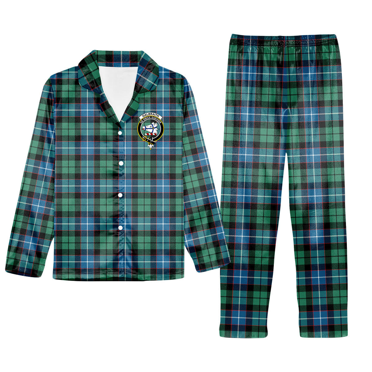 ScotsTee Shop Scottish Galbraith Ancient Crest Tartan Pajama Satin Velvet Flannel Pajama Set