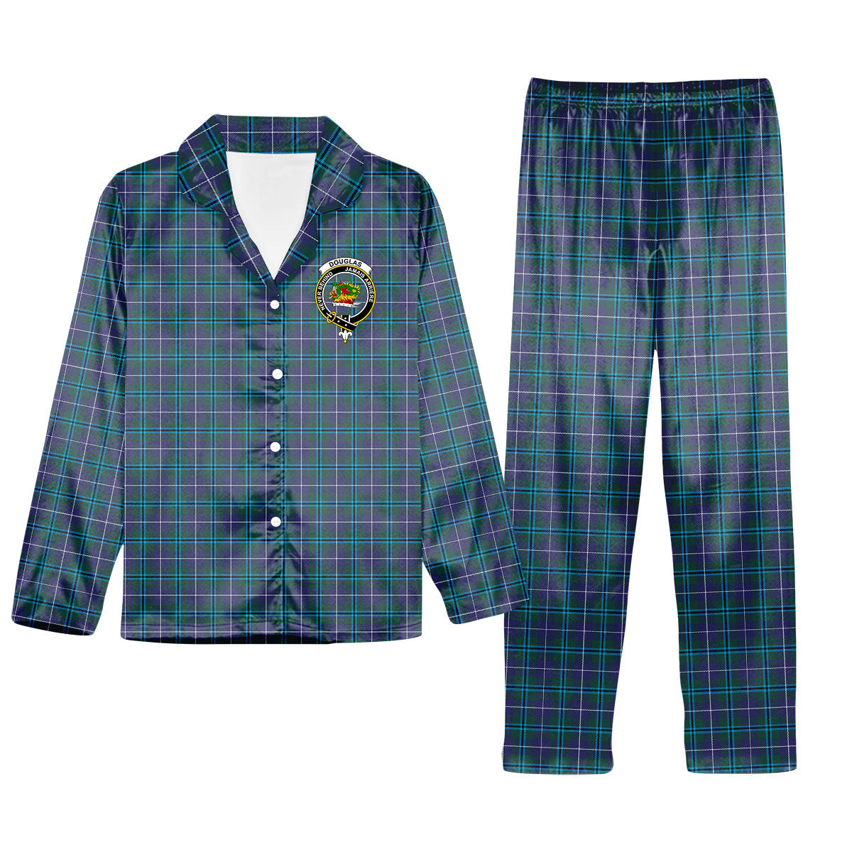 ScotsTee Shop Scottish Douglas SC Crest Tartan Pajama Satin Velvet Flannel Pajama Set