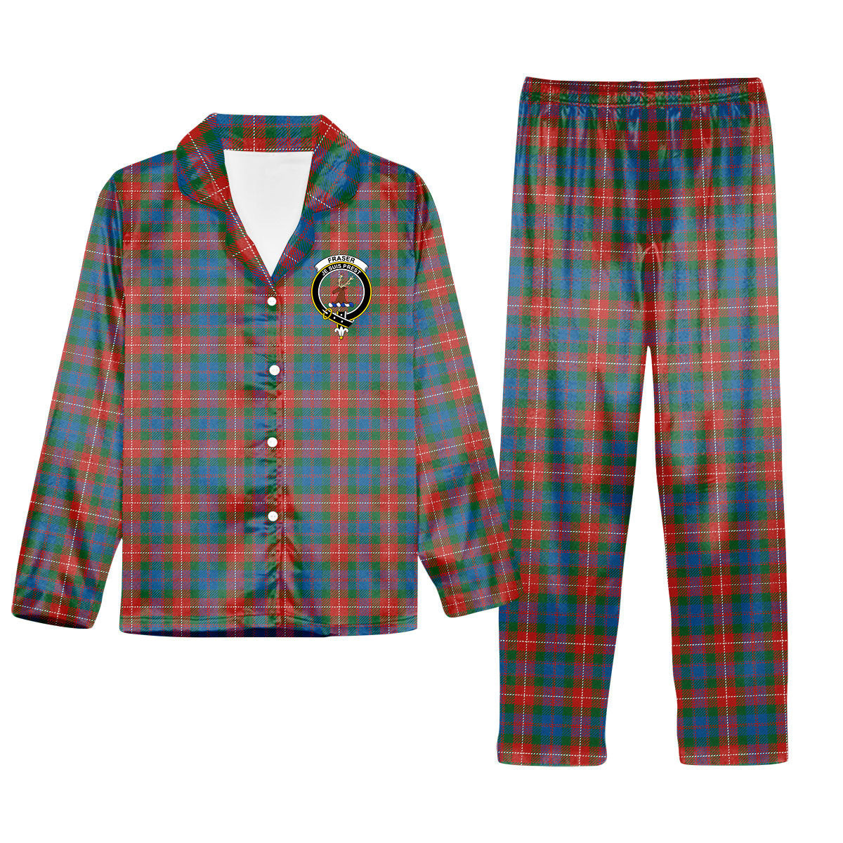 ScotsTee Shop Scottish Fraser of Lovat Ancient Crest Tartan Pajama Satin Velvet Flannel Pajama Set