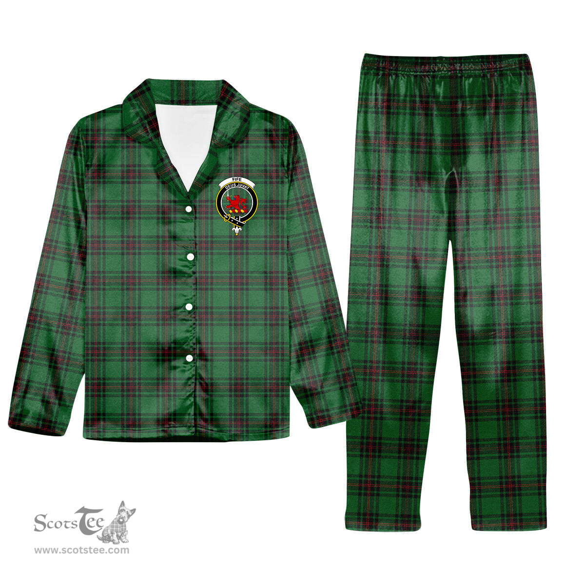 ScotsTee Shop Scottish Fife District Crest Tartan Pajama Satin Velvet Flannel Pajama Set