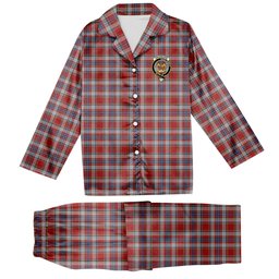 ScotsTee Shop Scottish Drummond of Perth Dress 2 Crest Tartan Pajama Satin Velvet Flannel Pajama Set