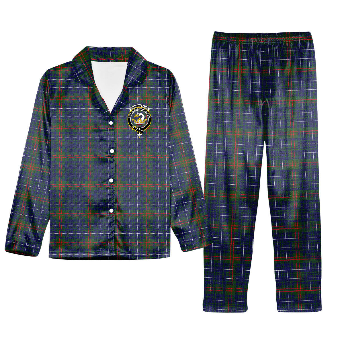ScotsTee Shop Scottish Edmonstone of Duntreath Crest Tartan Pajama Satin Velvet Flannel Pajama Set