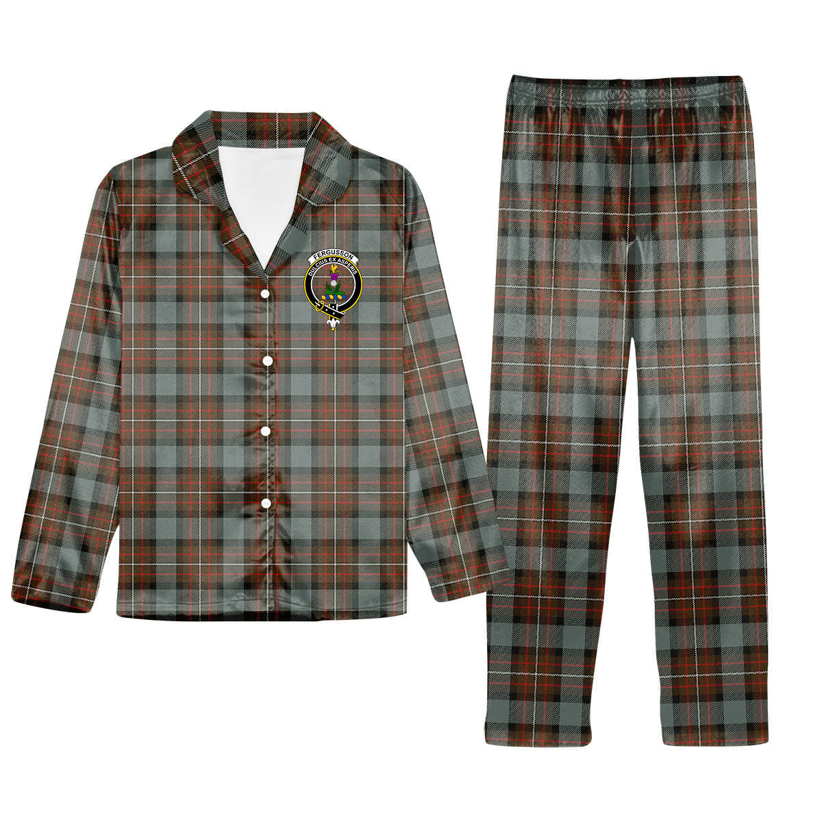 ScotsTee Shop Scottish Ferguson Weathered Crest Tartan Pajama Satin Velvet Flannel Pajama Set