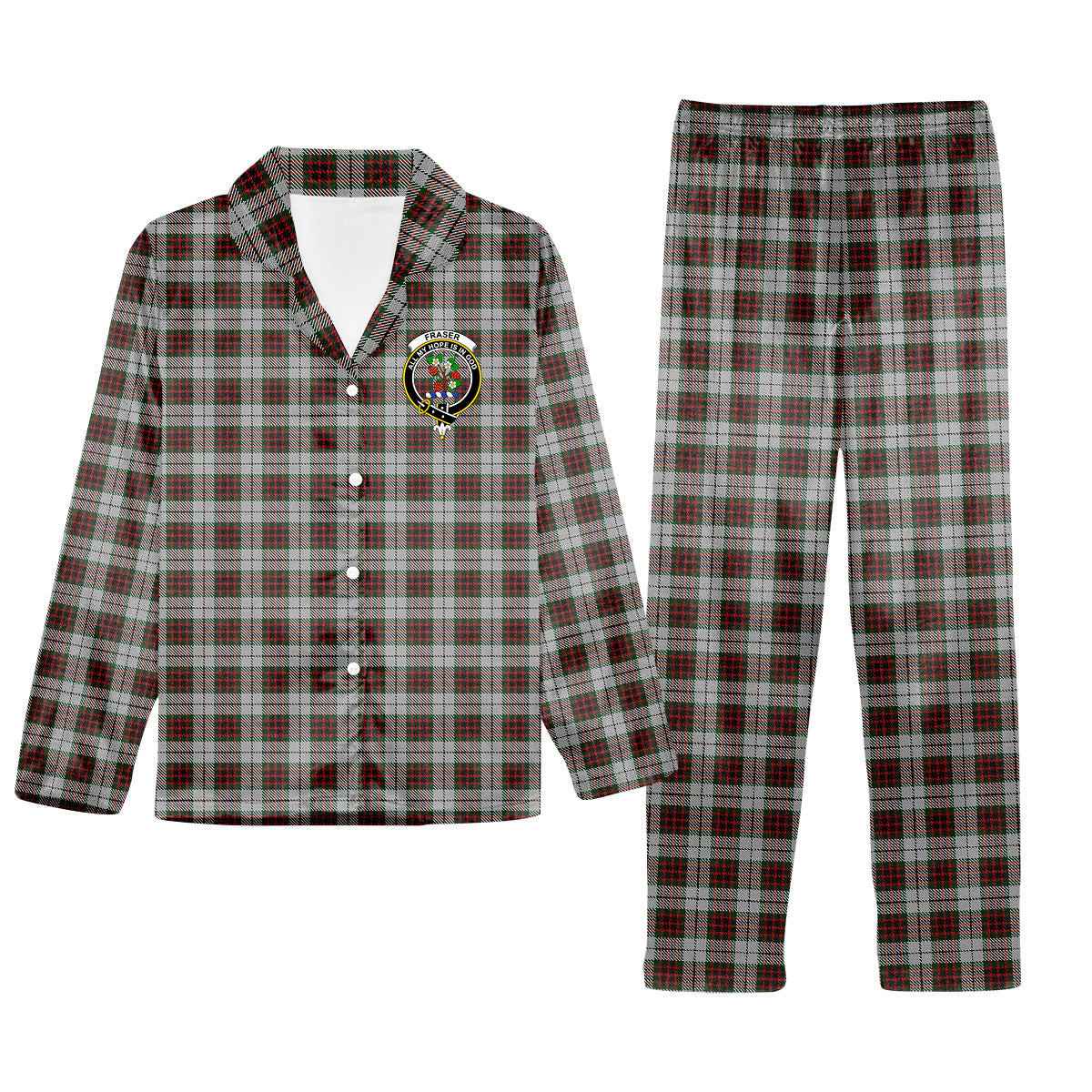 ScotsTee Shop Scottish Fraser Dress Crest Tartan Pajama Satin Velvet Flannel Pajama Set
