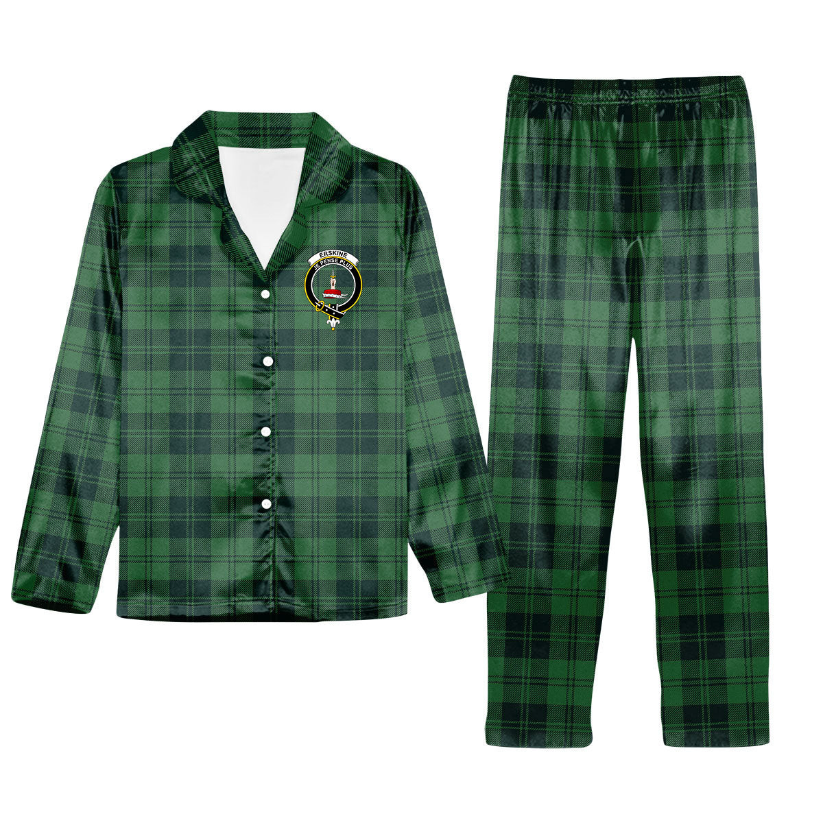 ScotsTee Shop Scottish Erskine Hunting Modern Crest Tartan Pajama Satin Velvet Flannel Pajama Set