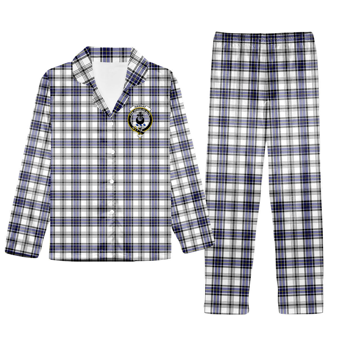 ScotsTee Shop Scottish Hannay Modern Crest Tartan Pajama Satin Velvet Flannel Pajama Set