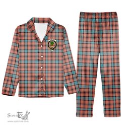 ScotsTee Shop Scottish Hamilton Red Modern Crest Tartan Pajama Satin Velvet Flannel Pajama Set