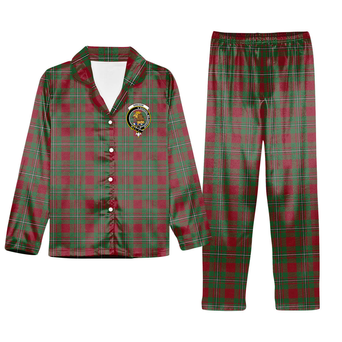 ScotsTee Shop Scottish Gregor of Cardney Modern Crest Tartan Pajama Satin Velvet Flannel Pajama Set