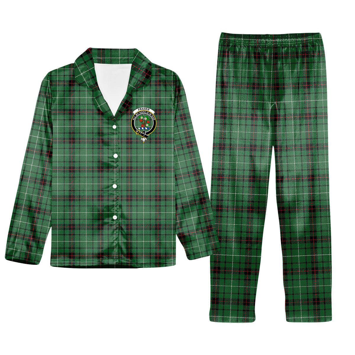 ScotsTee Shop Scottish Fraser Gathering Hunting Ancient Crest Tartan Pajama Satin Velvet Flannel Pajama Set