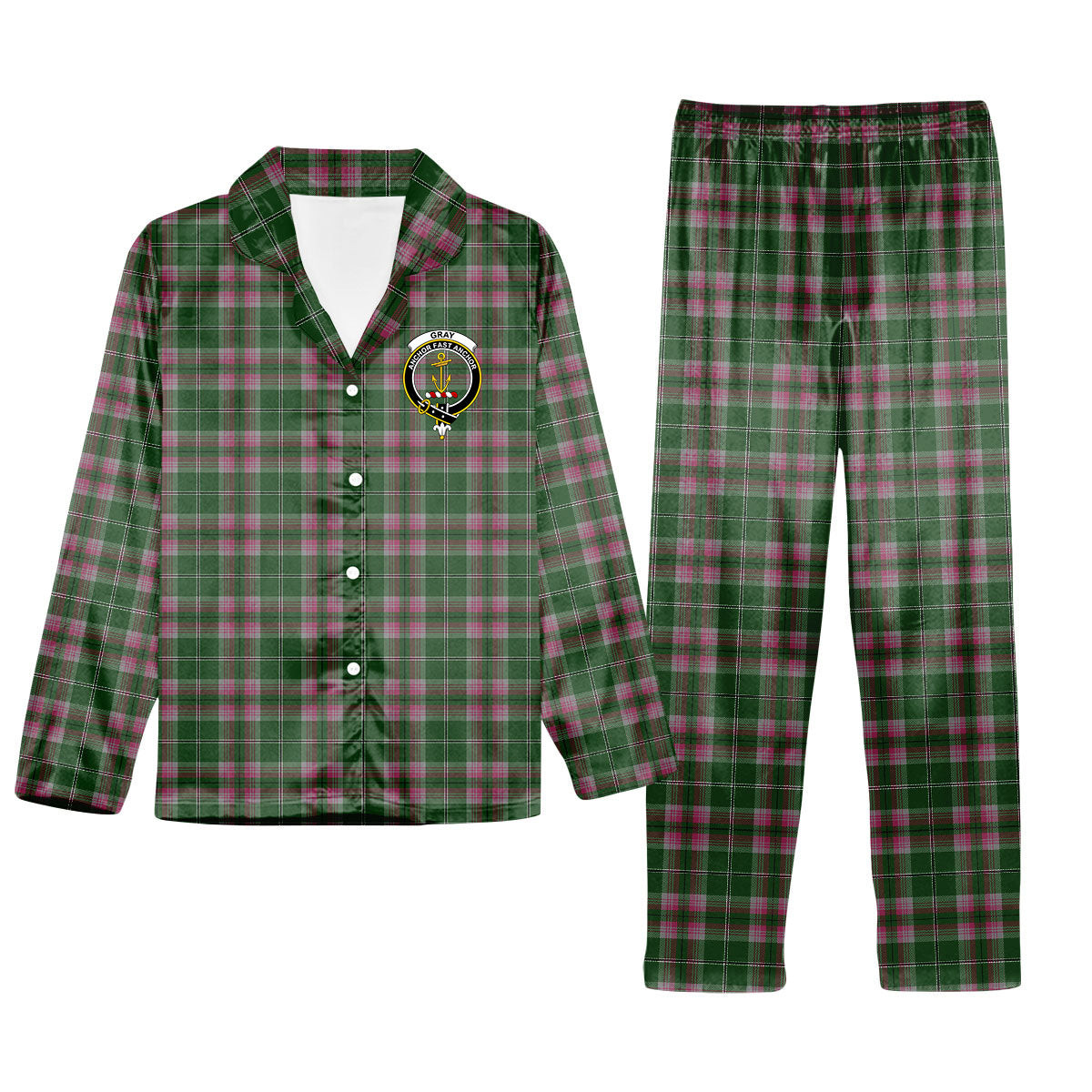 ScotsTee Shop Scottish Gray Hunting SC Crest Tartan Pajama Satin Velvet Flannel Pajama Set