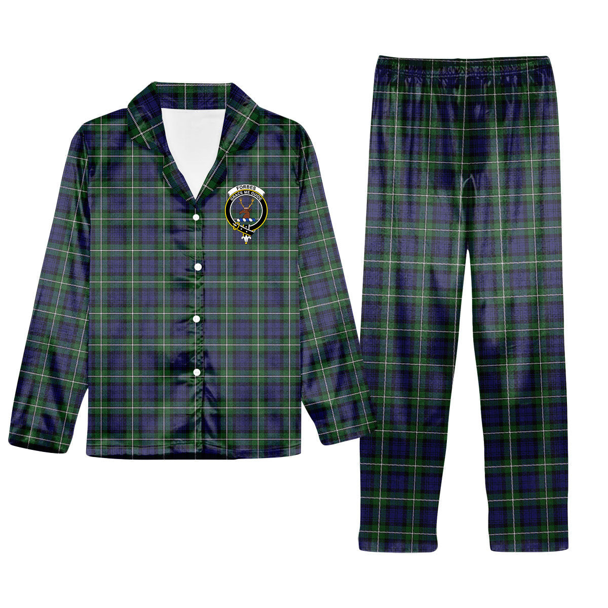 ScotsTee Shop Scottish Forbes Crest Tartan Pajama Satin Velvet Flannel Pajama Set