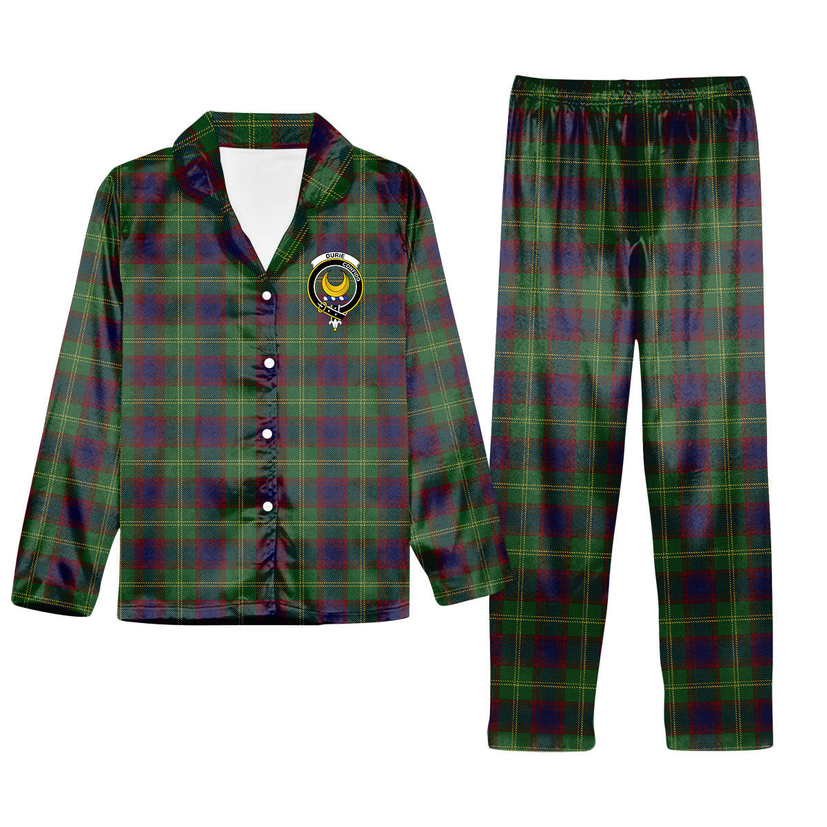 ScotsTee Shop Scottish Durie Crest Tartan Pajama Satin Velvet Flannel Pajama Set