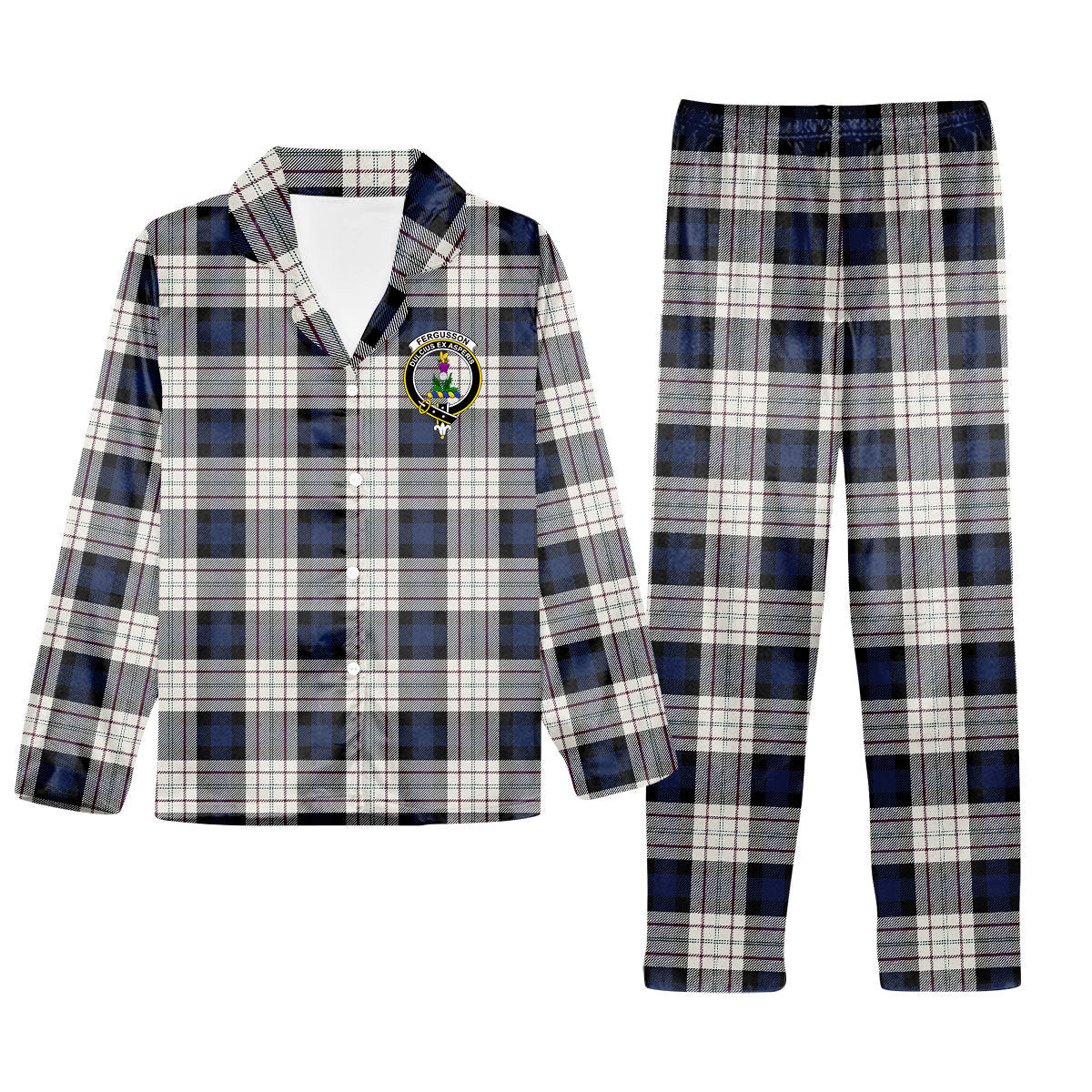 ScotsTee Shop Scottish Ferguson Dress Crest Tartan Pajama Satin Velvet Flannel Pajama Set