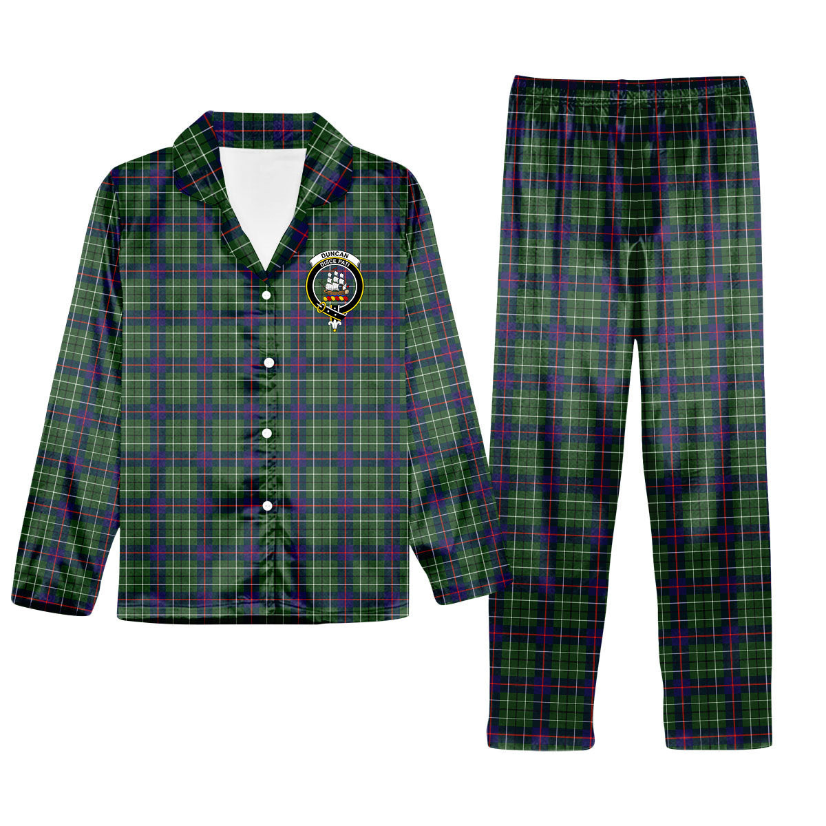 ScotsTee Shop Scottish Duncan Modern Crest Tartan Pajama Satin Velvet Flannel Pajama Set