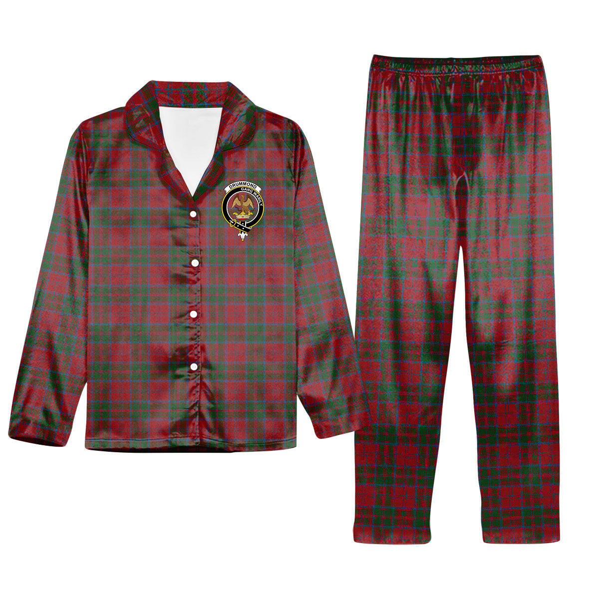 ScotsTee Shop Scottish Drummond Crest Tartan Pajama Satin Velvet Flannel Pajama Set