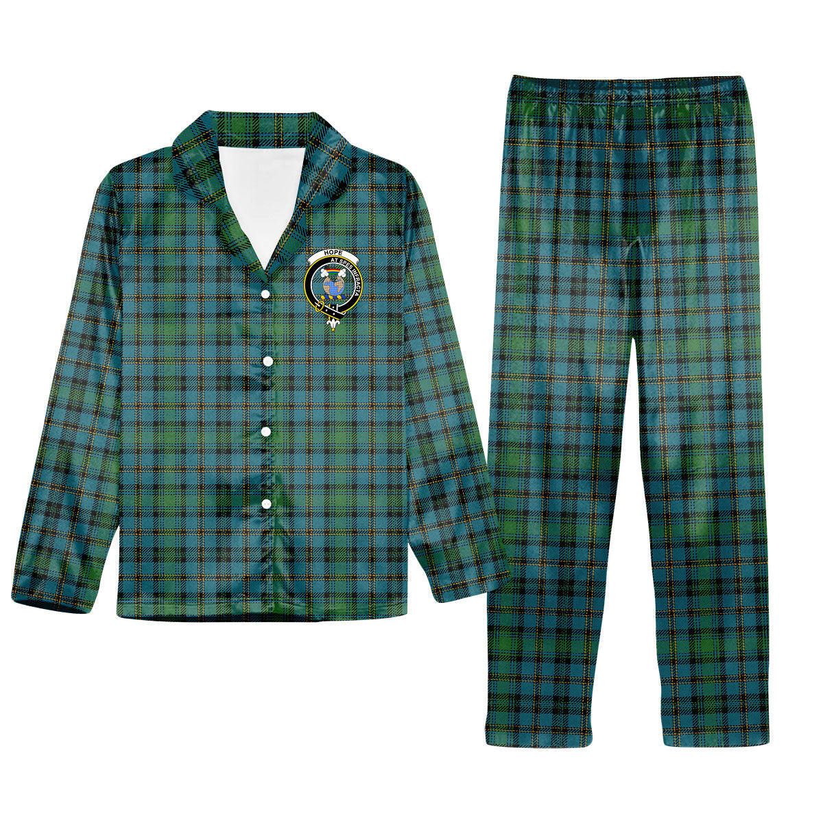 ScotsTee Shop Scottish Hope Vere Ancient Clan Crest Tartan Pajama Satin Velvet Flannel Pajama Set