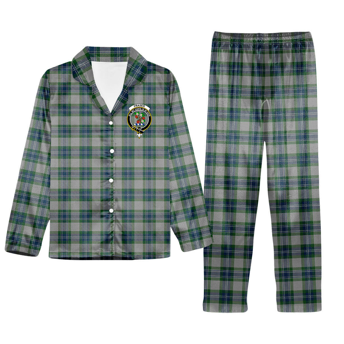 ScotsTee Shop Scottish Fraser Arisaid Crest Tartan Pajama Satin Velvet Flannel Pajama Set