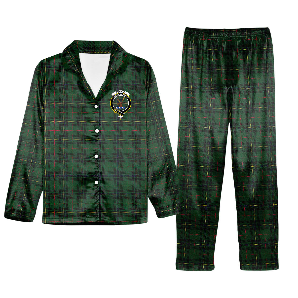 ScotsTee Shop Scottish Forbes 1842 Crest Tartan Pajama Satin Velvet Flannel Pajama Set