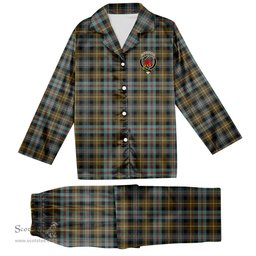 ScotsTee Shop Scottish Farquharson Weathered Crest Tartan Pajama Satin Velvet Flannel Pajama Set