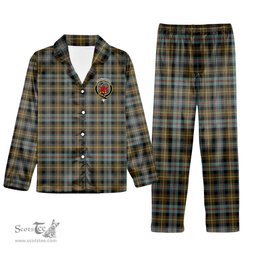 ScotsTee Shop Scottish Farquharson Weathered Crest Tartan Pajama Satin Velvet Flannel Pajama Set