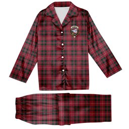 ScotsTee Shop Scottish Galbraith Maroon Modern Crest Tartan Pajama Satin Velvet Flannel Pajama Set