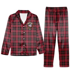 ScotsTee Shop Scottish Galbraith Maroon Modern Crest Tartan Pajama Satin Velvet Flannel Pajama Set
