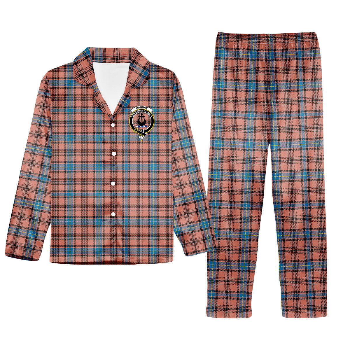 ScotsTee Shop Scottish Hannay Dress Modern Crest Tartan Pajama Satin Velvet Flannel Pajama Set