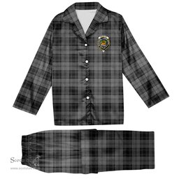ScotsTee Shop Scottish Douglas Grey Vestiarium Scoticum Crest Tartan Pajama Satin Velvet Flannel Pajama Set
