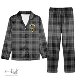 ScotsTee Shop Scottish Douglas Grey Vestiarium Scoticum Crest Tartan Pajama Satin Velvet Flannel Pajama Set