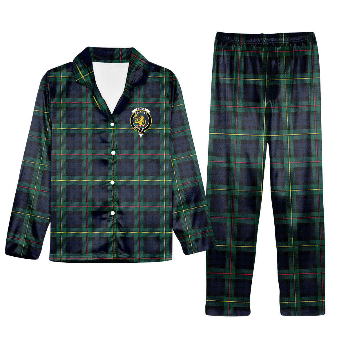 ScotsTee Shop Scottish Ewing Modern Crest Tartan Pajama Satin Velvet Flannel Pajama Set