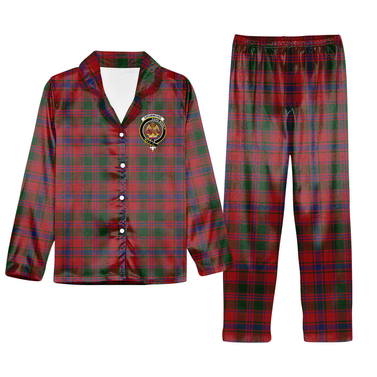 ScotsTee Shop Scottish Drummond 2 Crest Tartan Pajama Satin Velvet Flannel Pajama Set