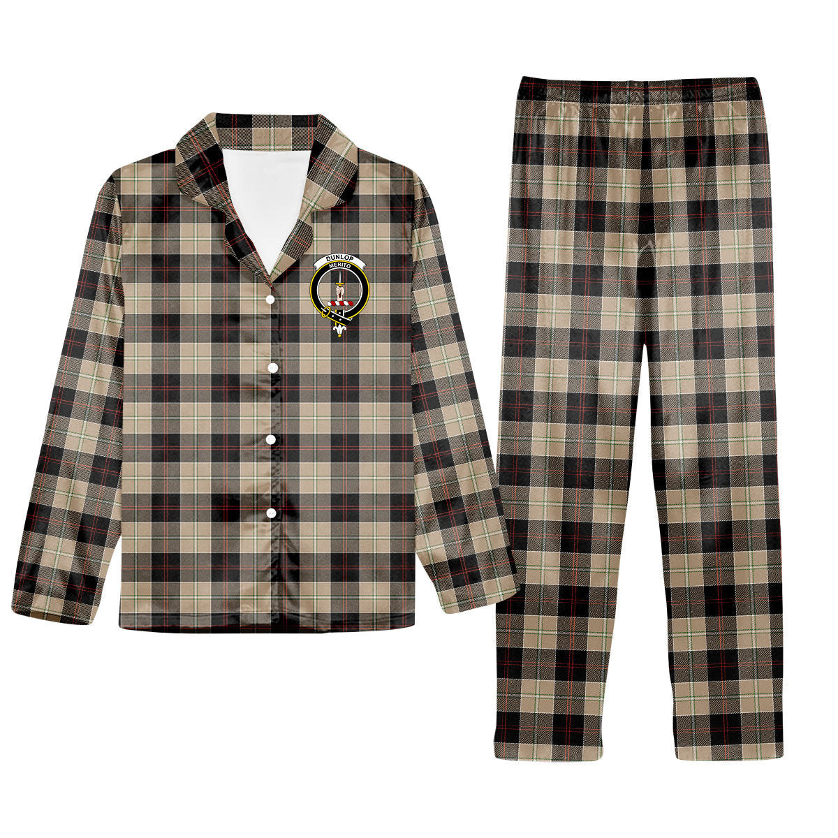 ScotsTee Shop Scottish Dunlop Hunting Ancient Crest Tartan Pajama Satin Velvet Flannel Pajama Set