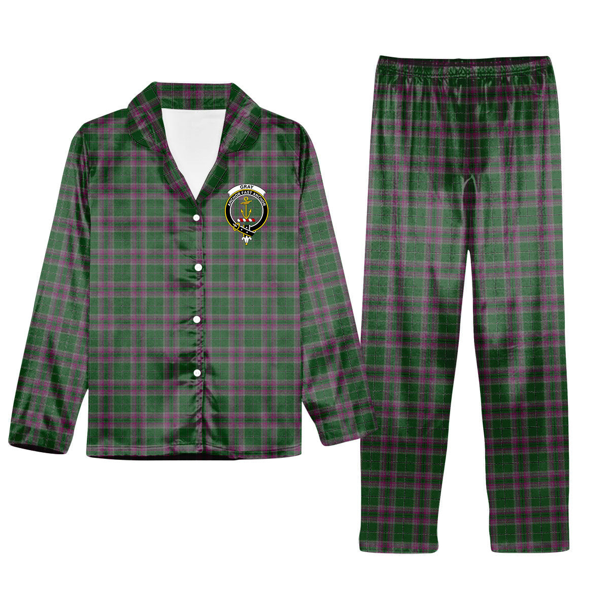 ScotsTee Shop Scottish Gray Hunting Crest Tartan Pajama Satin Velvet Flannel Pajama Set