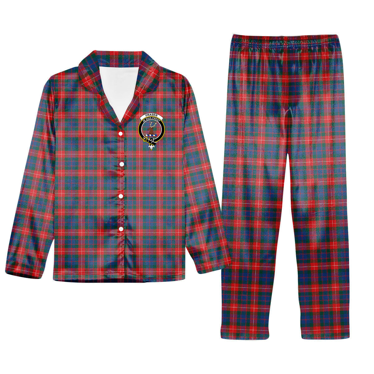 ScotsTee Shop Scottish Fraser of Lovat Modern Crest Tartan Pajama Satin Velvet Flannel Pajama Set