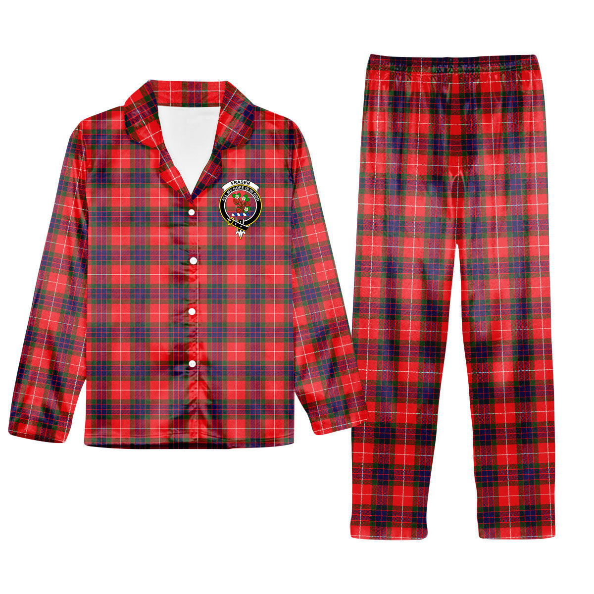 ScotsTee Shop Scottish Fraser Modern SC Crest Tartan Pajama Satin Velvet Flannel Pajama Set
