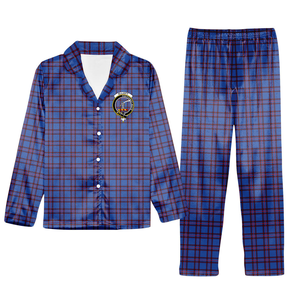ScotsTee Shop Scottish Elliot Modern Crest Tartan Pajama Satin Velvet Flannel Pajama Set