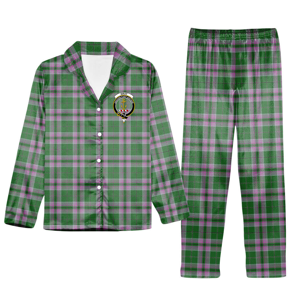 ScotsTee Shop Scottish Gray Hunting Ancient Crest Tartan Pajama Satin Velvet Flannel Pajama Set
